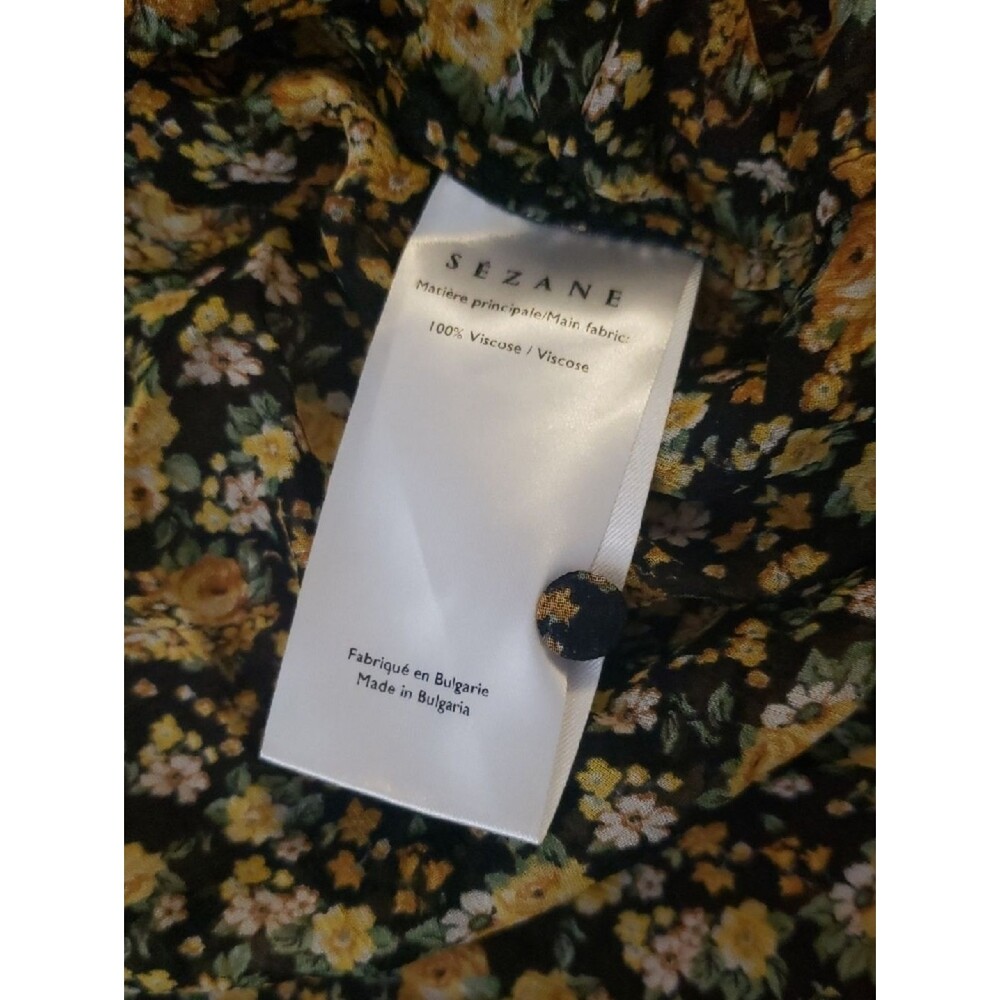 Sezane Yellow Black Floral Short Sleeve Blouse Size 34 Romantic Fairy Feminine - Picture 7 of 9